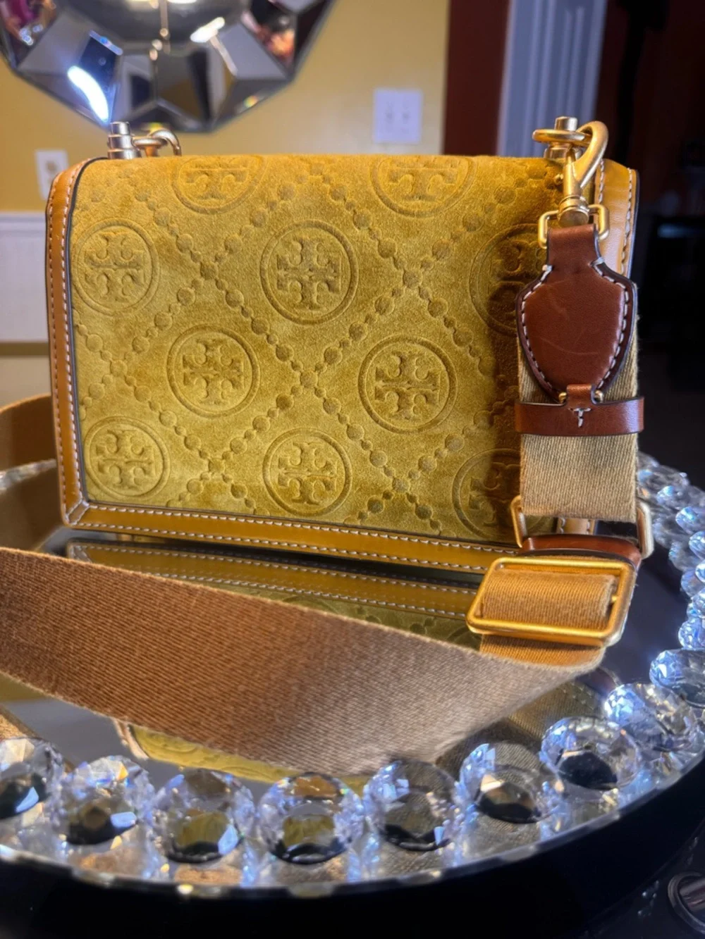 Tory Burch Small T Monogram Suede Embossed Shoulder Bag